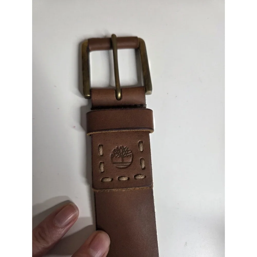 Timberland‎ Men Genuine Leather Classic Jean Belt Brass Buckle Brown Size 34